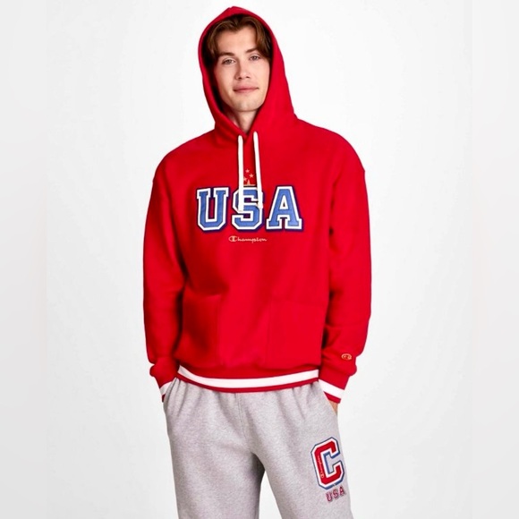 Champion Red USA Men's Hoodie - Picture 1 of 11